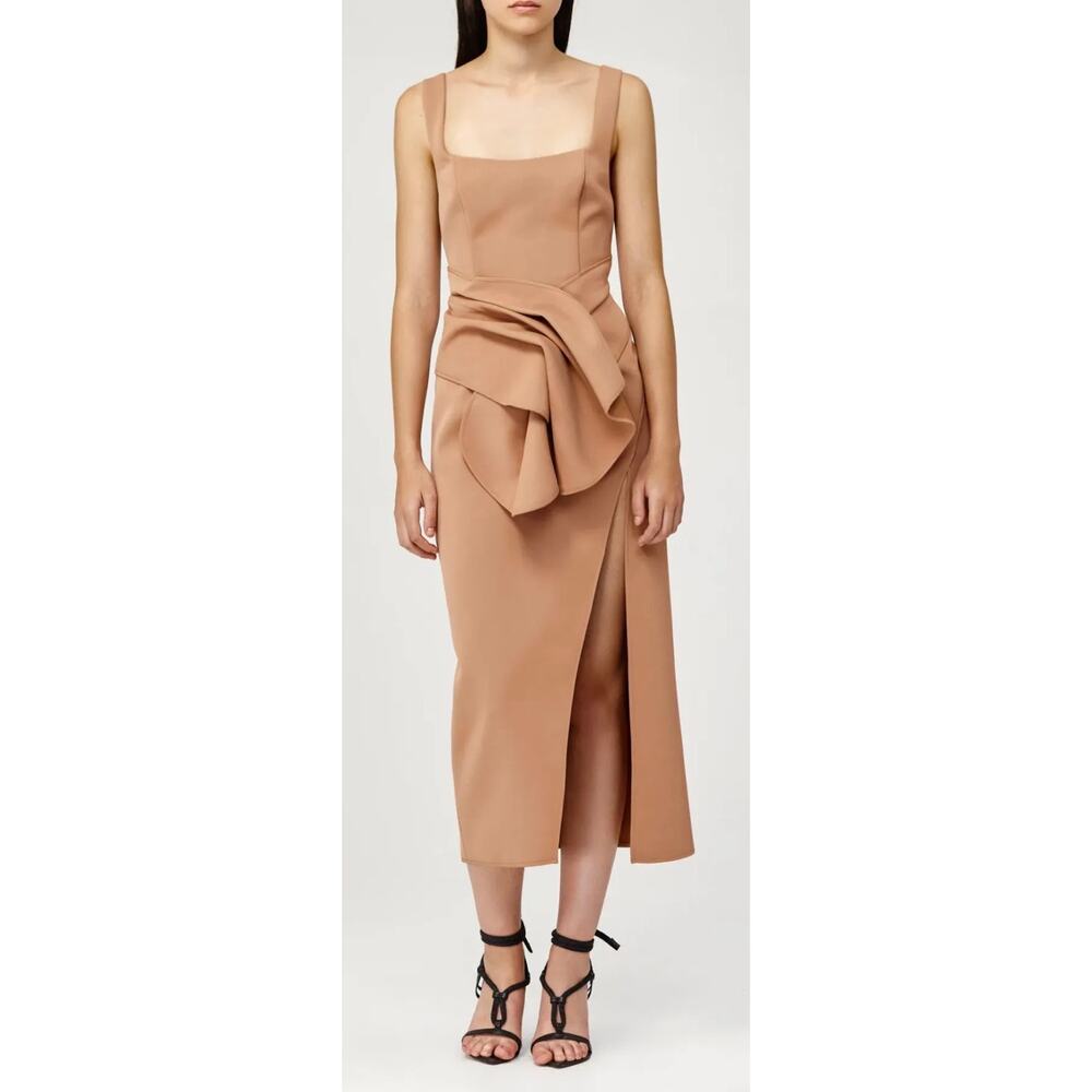 Acler Habana Scuba Sculpture Midi Dress in Clay, Size 8